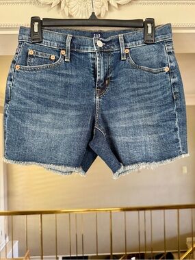 GAP Women's Distressed Hem Blue Denim Shorts